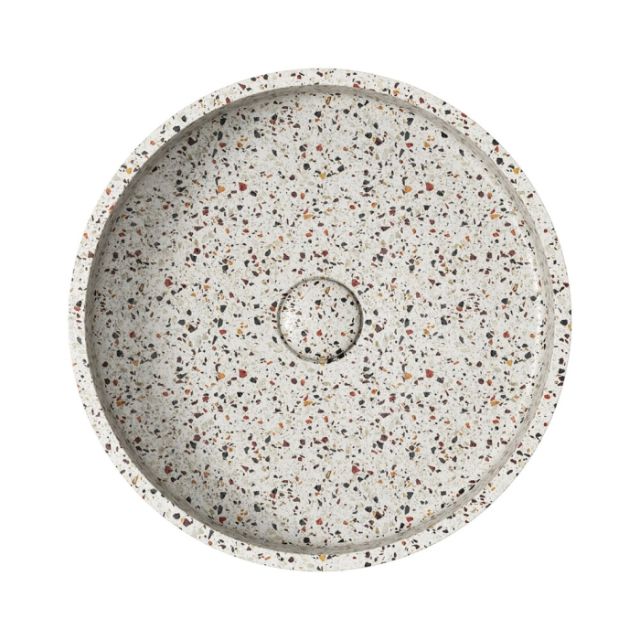 Fienza Jada Concrete Round Basin Above Counter 390 x 120mm Terrazzo