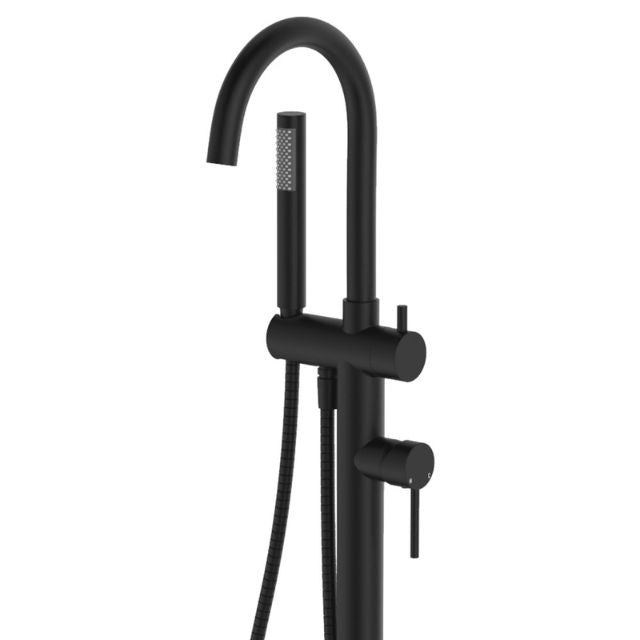 Fienza Kaya Floor Mounted Bath Mixer With Hand Shower Matte Black
