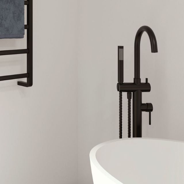 Fienza Kaya Floor Mounted Bath Mixer With Hand Shower Matte Black