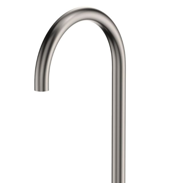 Fienza Kaya Gooseneck Floor Mounted Bath Outlet Brushed Nickel