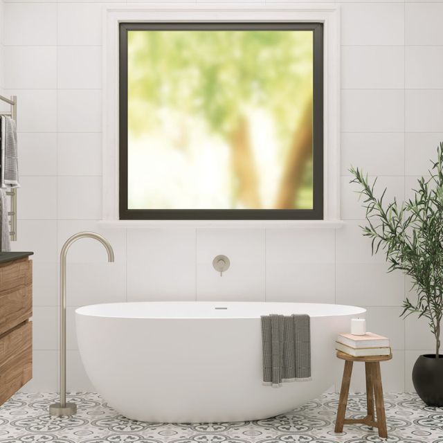 Fienza Kaya Gooseneck Floor Mounted Bath Outlet Brushed Nickel