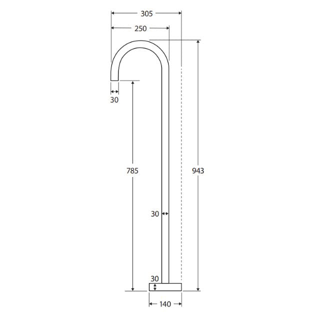 Fienza Kaya Gooseneck Floor Mounted Bath Outlet Brushed Nickel