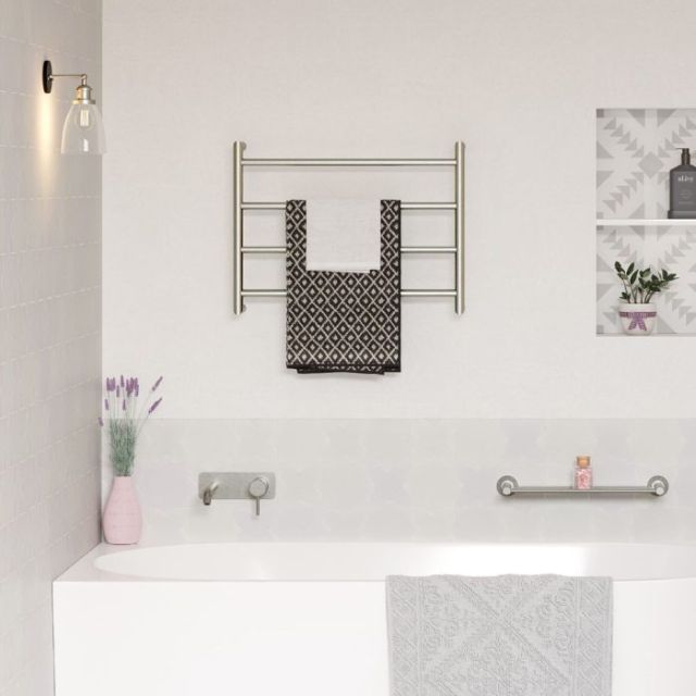 Fienza Kaya Round Heated Towel Rail 600X450X100mm 4 Bars Brushed Nickel
