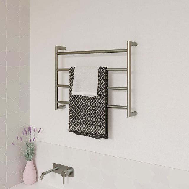 Fienza Kaya Round Heated Towel Rail 600X450X100mm 4 Bars Brushed Nickel
