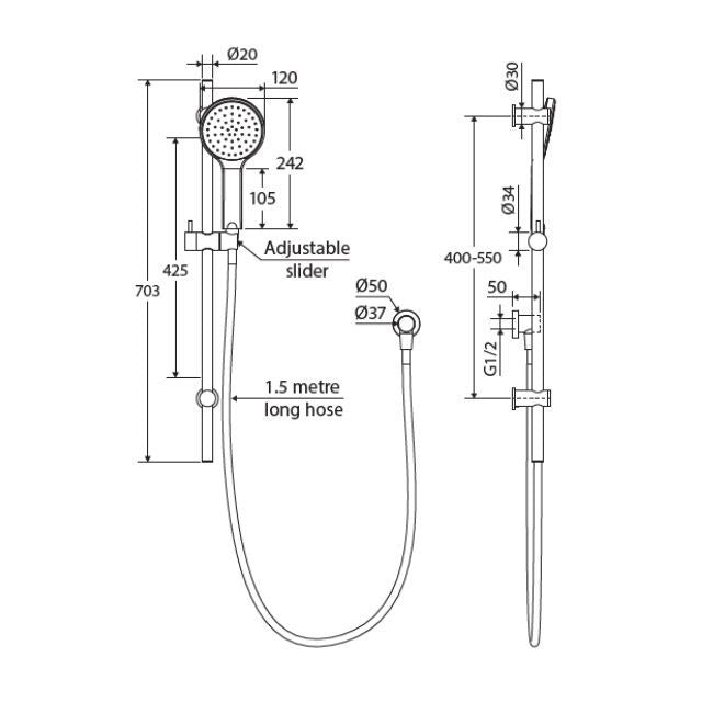 Fienza Kaya Rail Shower Brushed Nickel