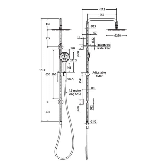 Fienza Kaya Twin Rail Shower Brushed Copper
