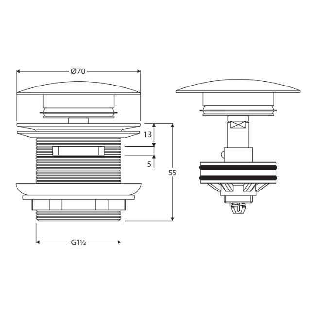 Fienza Universal Pull-Out/Pop-Up Brass Cap Bath Waste with Overflow Matte White
