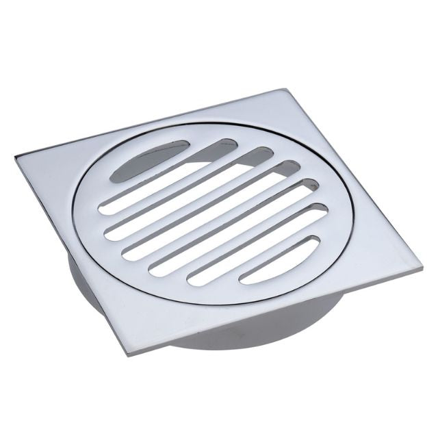 Fienza Square Floor Waste, Round Grate, 100mm Outlet - Chrome