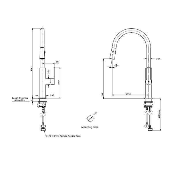 Greens Astro II Pull-Down Sink Mixer Brushed Brass
