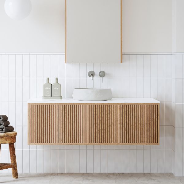 Ingrain Ash Grooved Timber Wall Hung Bathroom Vanity - Sizes 750, 900, 1200, 1500 - The Blue Space