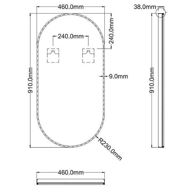 Ingrain Pill Shaped Matte Black Framed Mirror 460mm by 910mm