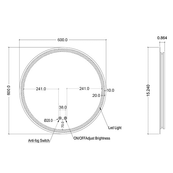 Ingrain Round Frameless Frontlit LED Mirror