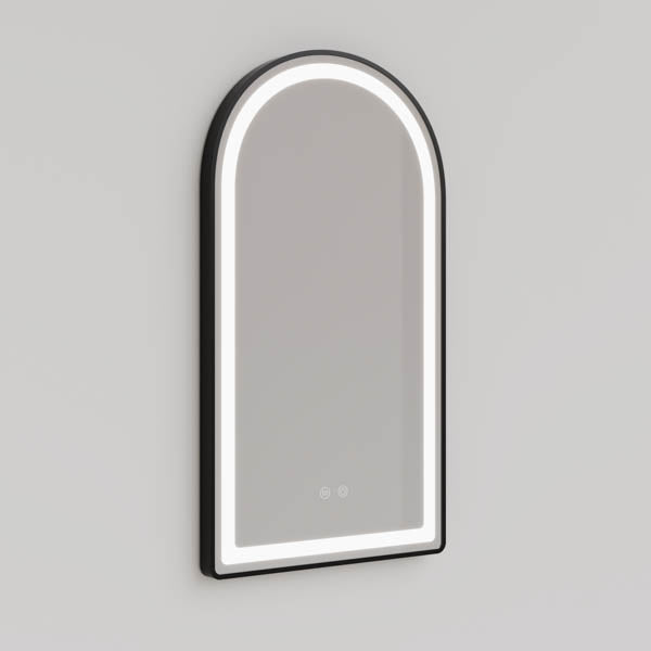 Ingrain Arch Shaped Matte Black Framed Frontlit LED Mirror 500mm by 900mm