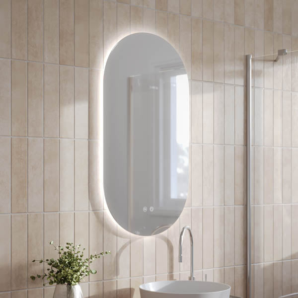 Ingrain Pill Shaped Frameless Backlit LED Mirror 500mm by 900mm