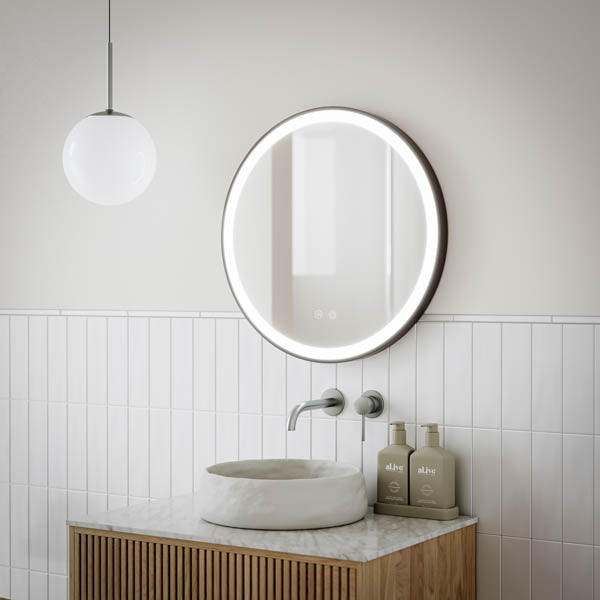 Ingrain Round Matte Black Framed Frontlit LED Mirror