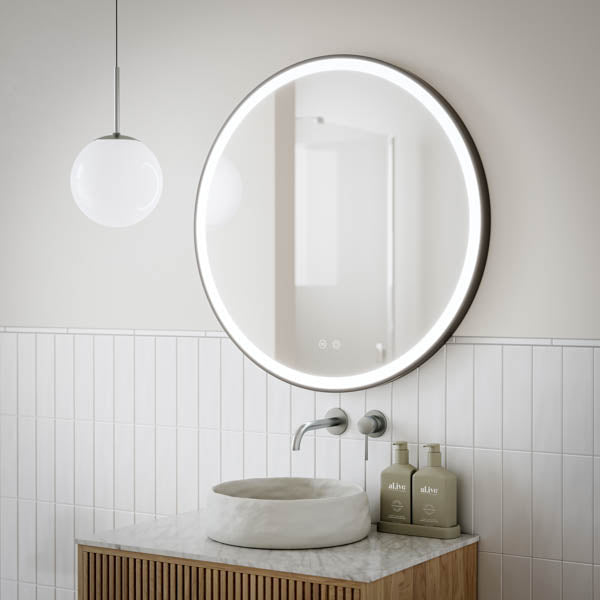 Ingrain Round Matte Black Framed Frontlit LED Mirror