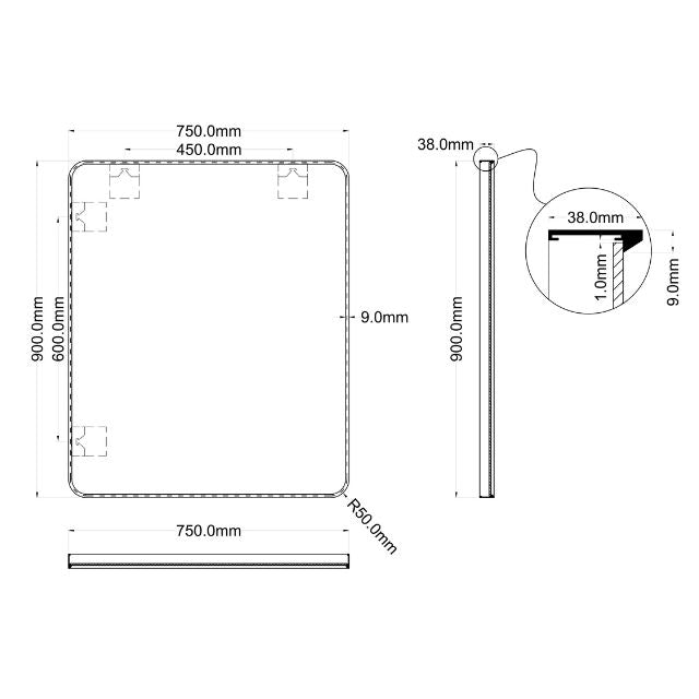 Ingrain Rectangle Matte Black Framed Mirror 750mm by 900mm