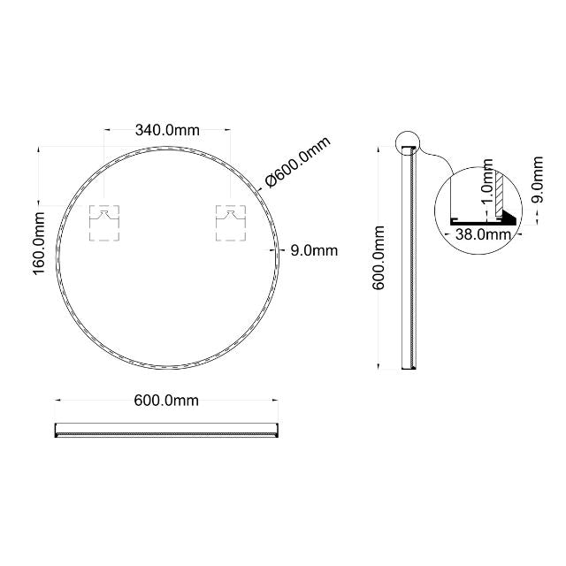Ingrain Round Brushed Nickel Framed Mirror 600mm
