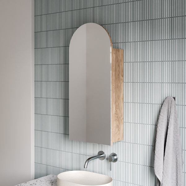 Caroma Liano II 530mm Pill Above Counter Basin Matte Speckled with Ingrain Ash Arched Shaving Cabinet  - The Blue Space