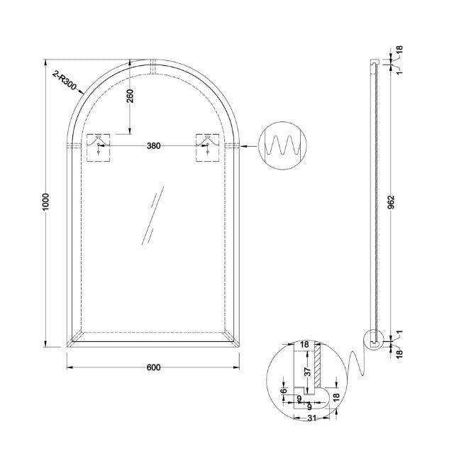 Ingrain Timber Framed Arch Mirror 600mm x 1000mm