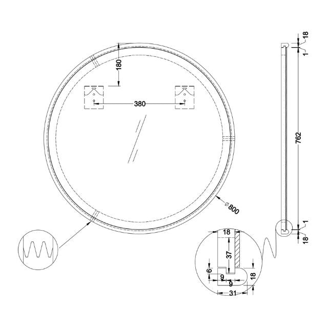 Ingrain Timber Framed Round Mirror 800mm