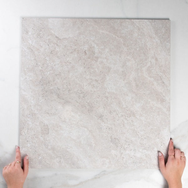Ivory Valerie Travertine Tile P4 Tech Grip Porcelain 600 x 600