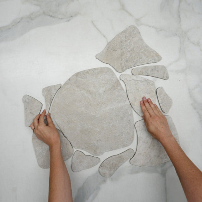 Ivory Valerie Travertine Look Tile P4 Tech Grip Porcelain Crazy Pave - The Blue Space