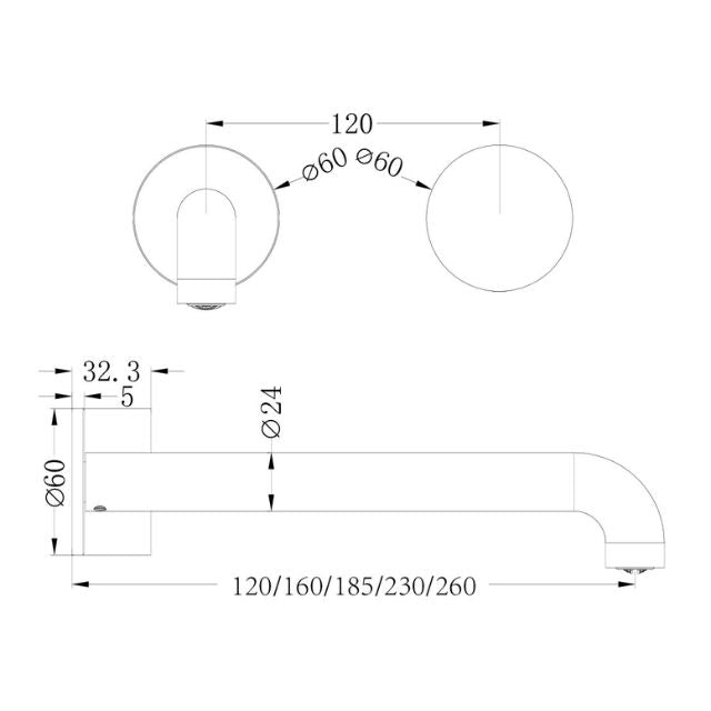 Nero Kara Progressive Wall Basin/Bath Set 160mm Chrome