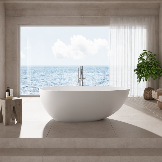 Kaskade Alice Freestanding Egg-Shaped Stone Bath Matte White