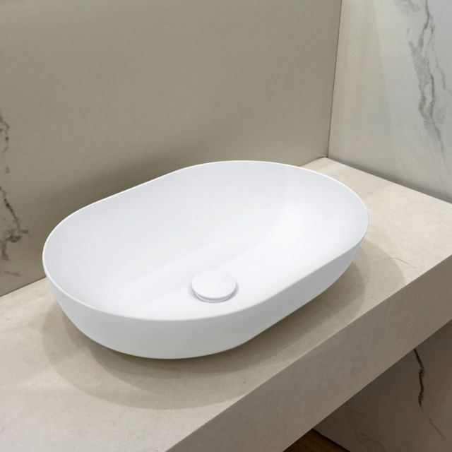 Kaskade Oval Stone Above Counter Basin 500mm Matte White