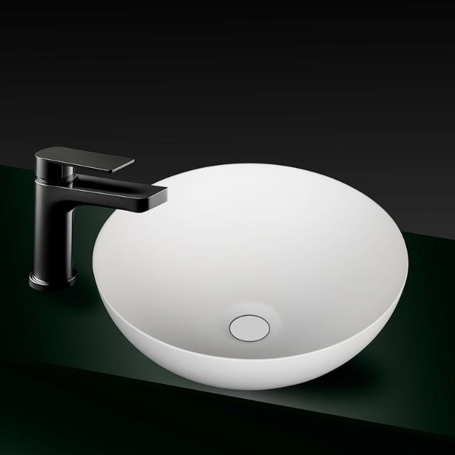 Kaskade Round Stone Above Counter Basin 350mm Matte White