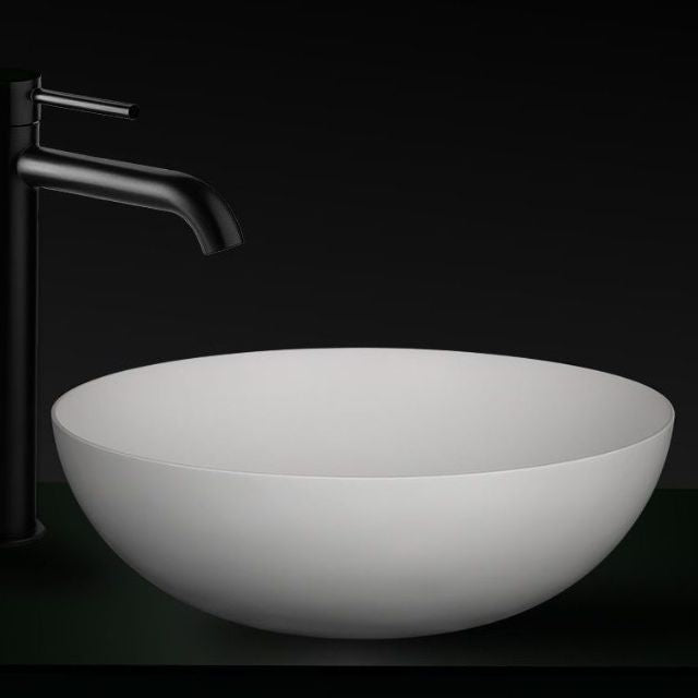 Kaskade Round Stone Above Counter Basin 350mm Matte White