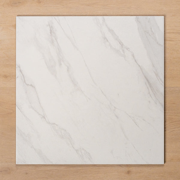 Kings Marble Carrara Lappato Cushioned Edge Ceramic Tile 450x450mm - The Blue Space