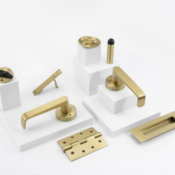 Lockwood Vivid V1 Passage Lever Door Handle Set Round Rose Satin Brass