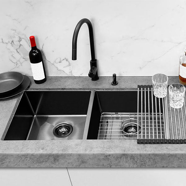 Meir Double Bowl PVD Kitchen Sink 860mm - Gunmetal Black