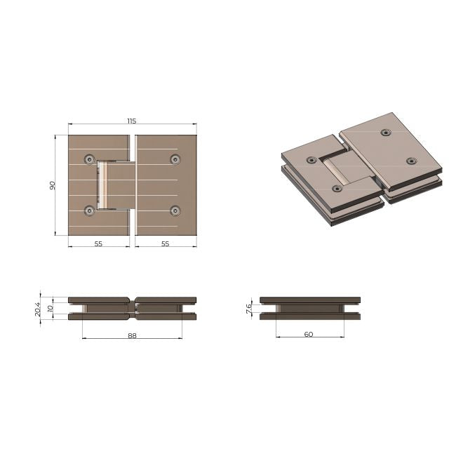Meir Glass To Glass Shower Door Hinge Gun Metal