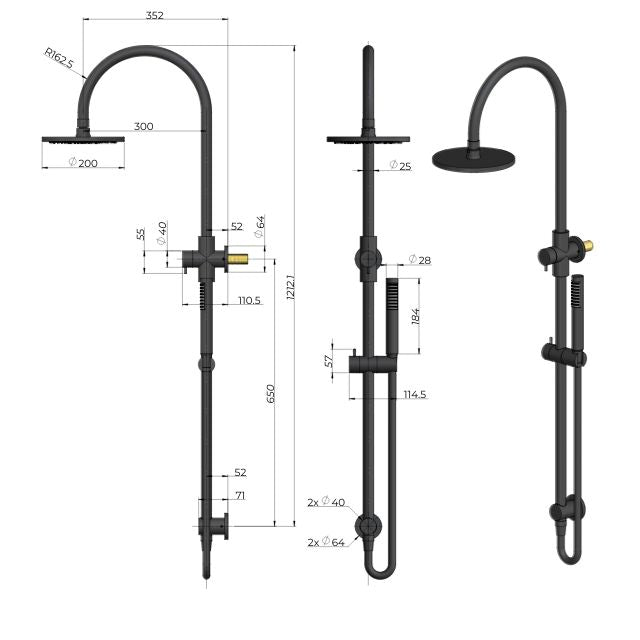 Meir Gooseneck Shower Set with 200mm rose, Single-Function Hand Shower Shadow