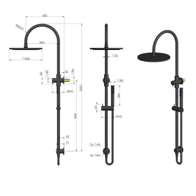 Meir Gooseneck Shower Set with 300mm rose, Single-Function Hand Shower Matte Black