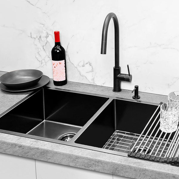 Meir Double Bowl PVD Kitchen Sink 760mm - Gunmetal Black
