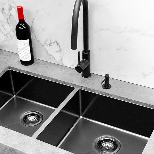 Meir Double Bowl PVD Kitchen Sink 760mm Brushed Gun Metal - The Blue Space