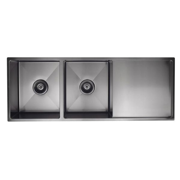 Meir Double Bowl with Drainer Kitchen Sink 1160mm - Brushed Gunmetal