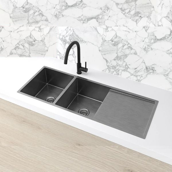 Meir Double Bowl with Drainer Kitchen Sink 1160mm - Brushed Gunmetal