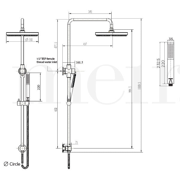 Meir Round Combination Shower Rail 200mm Rose & Hand Shower Lustre Bronze
