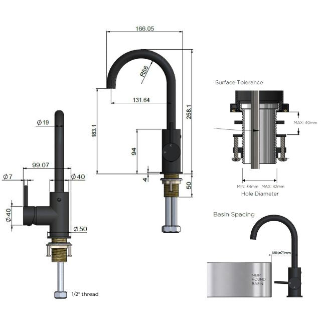 Meir Round Gooseneck Basin Mixer with Cold Start Chrome