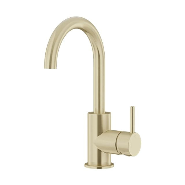 Meir Round Gooseneck Basin Mixer with Cold Start Tiger Bronze