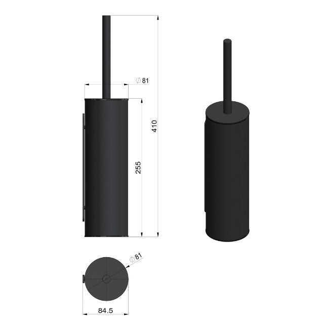 Technical Drawing Meir Round Toilet Brush and Holder Champagne MTO02N-R-CH - The Blue Space