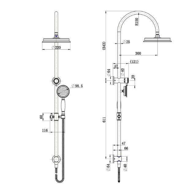 Modern National Montpellier Traditional Brushed Bronze Multifunction Shower Rail 2 in 1
