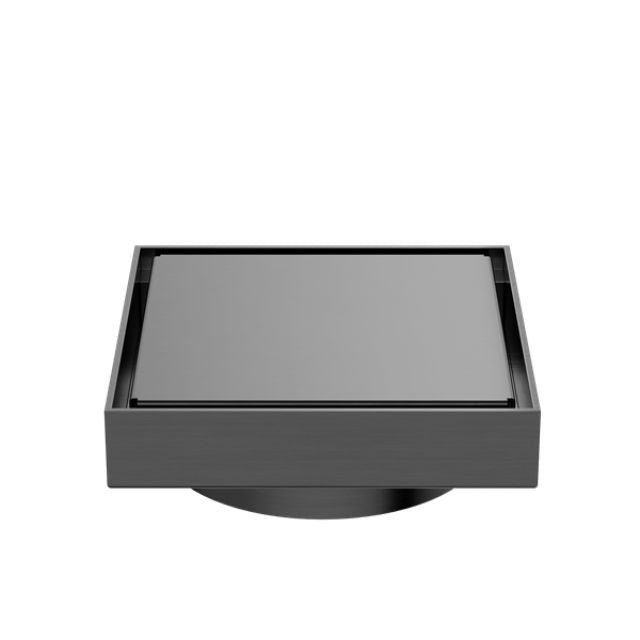 Nero 130mm Square Tile Insert Floor Waste 100mm Outlet Gun Metal