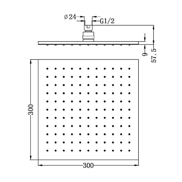 Nero 300mm Square Shower Head Chrome