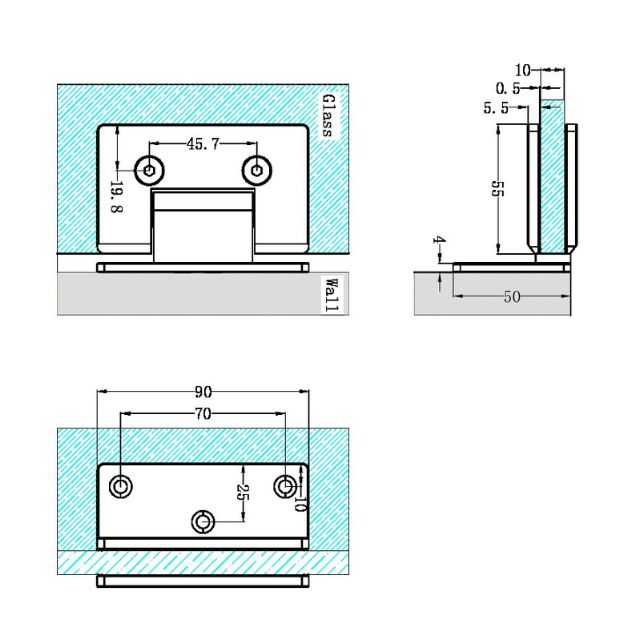 Nero 90 Degree Glass to Wall Shower Hinge 10mm Glass Chrome